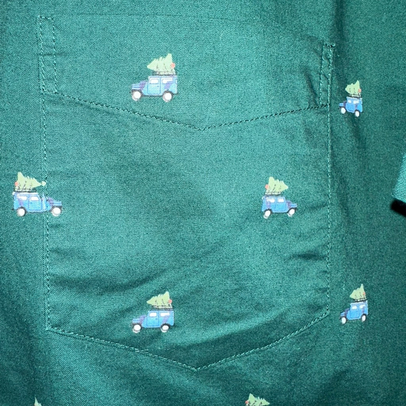 American Eagle Men’s Top Button Down Large Tall Green Car Christmas Long Sleeve - Picture 8 of 14